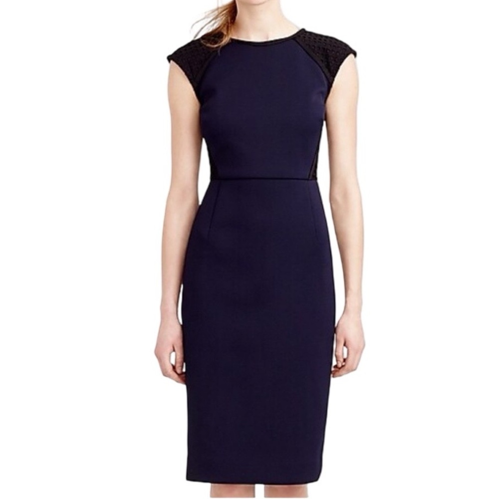 EUC J. Crew Navy Double Faced Pique Eyelet sleeveless sheath Dress